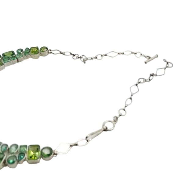 Statement Green Glass Stone Bib Necklace Silver Tone Chunky Collar Boho Jewelry - Picture 5 of 16